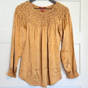 Sundance Women's Long Sleeve Smocked Collar & Relaxed Gold Blouse Size S
